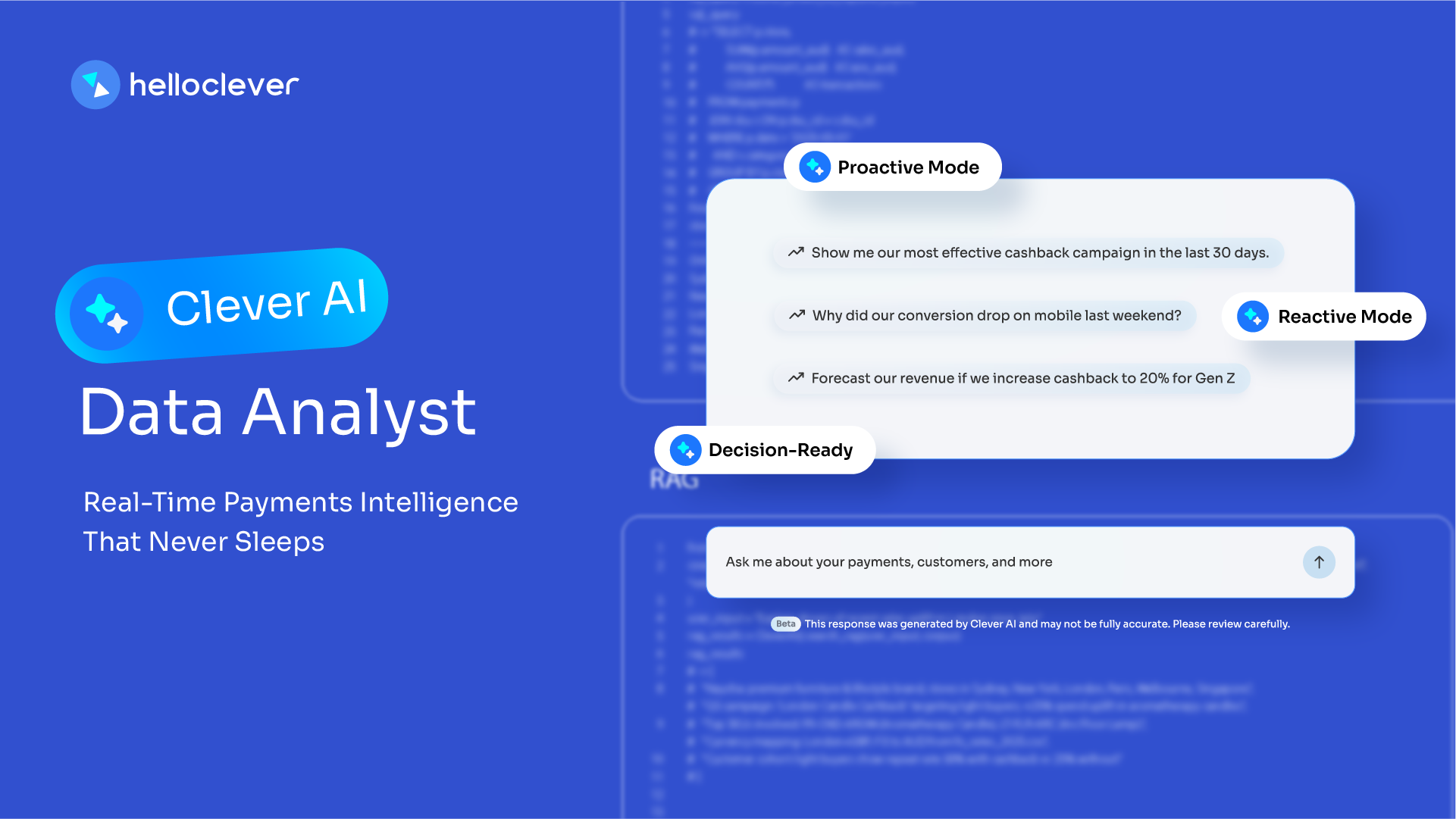 Clever AI Data Analyst: Real-Time Payments Intelligence That Never Sleeps.