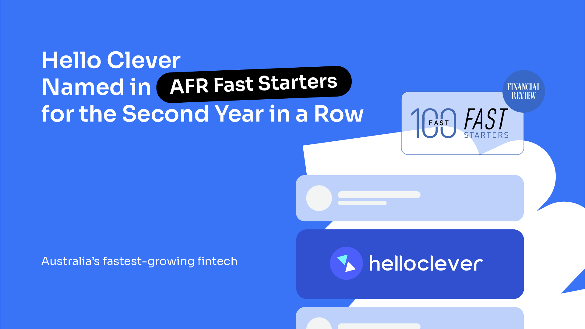 Hello Clever Named in AFR Fast Starters for the Second Year in a Row.